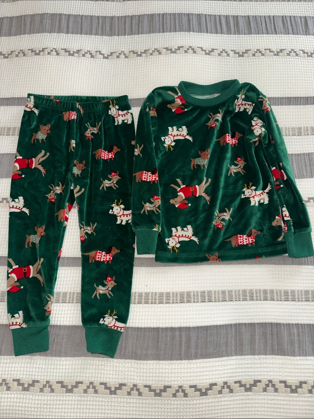Carter's Forest Green Reindeer Velvet Pajama Set